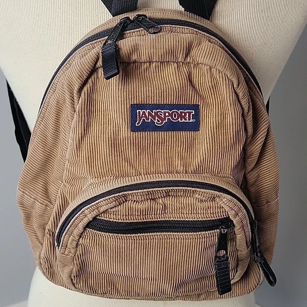 JANSPORT Half Pint VTG Mini Tan Corduroy Y2K 90s Academia Purse Small Backpack - Picture 2 of 12